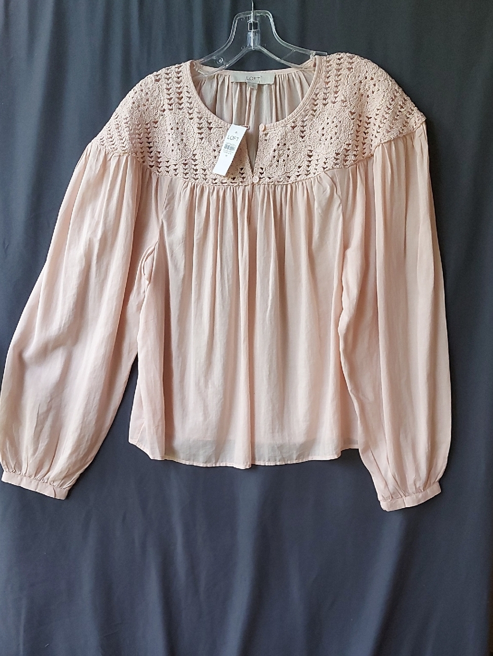 LOFT Blush Crochet Yoke Long-Sleeve Peasant Top